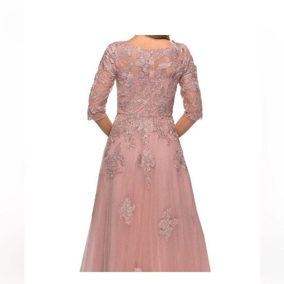 La Femme 27922 Beaded Lace Tulle A-Line Gown Maxi Blush Size 6 NEW $578 - Picture 3 of 8